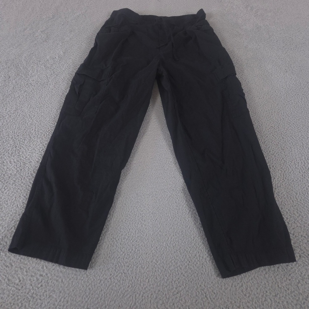 Athleta Pants Women Large Black Paradise Mid Rise Cargo Straight Leg Linen Blend